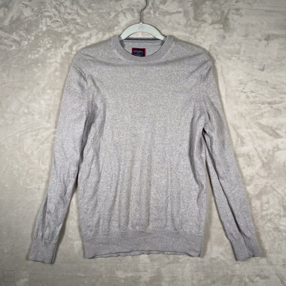 Untuckit Men's Sweater 100% Extra Fine Merino Wool Crewneck Office S Gray